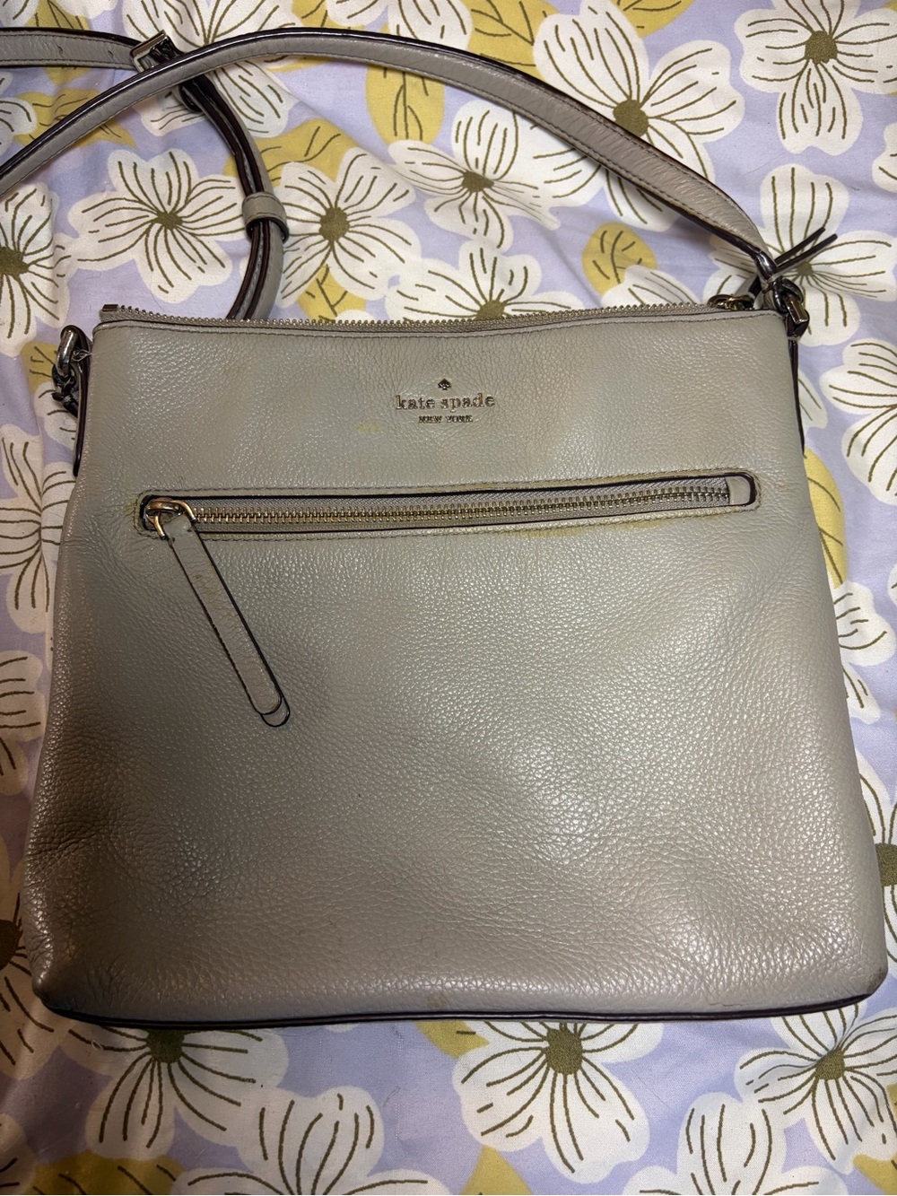 kate spade gray pebbled leather crossbody with front zip